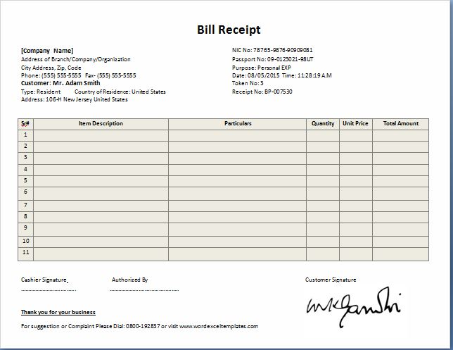 4+ Bill Receipt Templates Word Excel PDF Templates