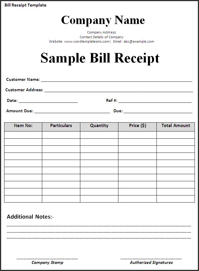 Bill Receipt Template Download Page | Word Excel Formats