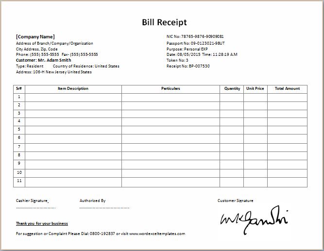 Formal Bill Receipt Template | Word & Excel Templates