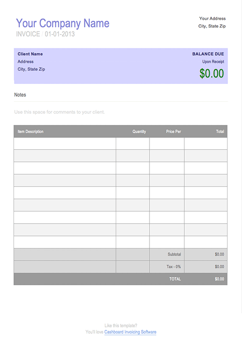 Free Blank Invoice Template for Microsoft Word