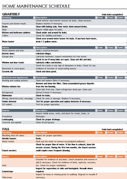 Maintenance Schedule Template | Microsoft Excel Templates