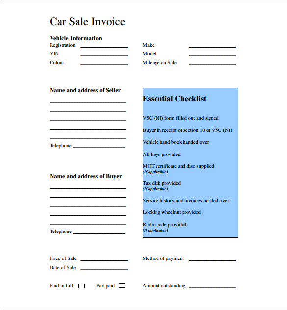 Used Car Receipt Template Word Excel Formats
