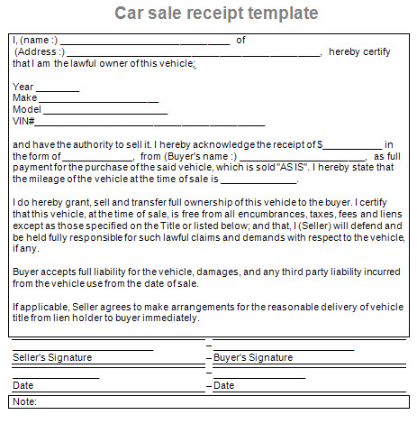 sale receipt car