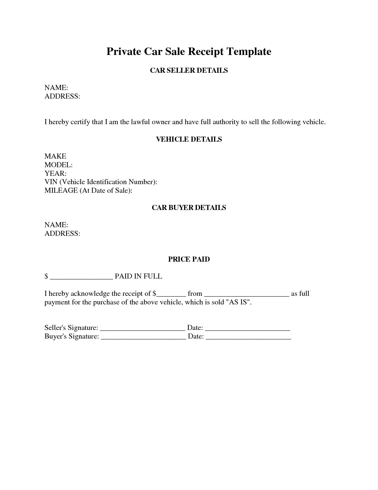 Car Sale Receipt Template 11+ Free Word, Excel, PDF Format 