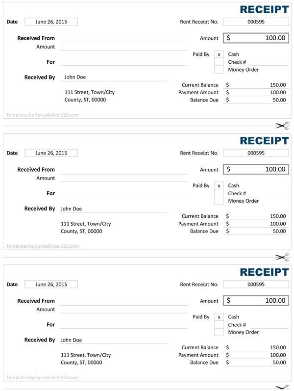 6 Samples of Cash Receipt Template for Excel and Word