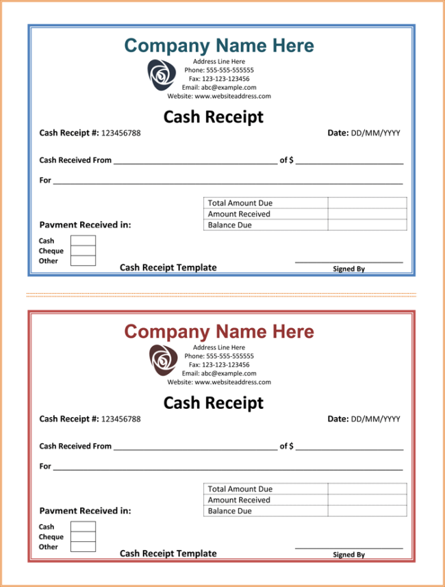 Cash Receipt Template for Excel