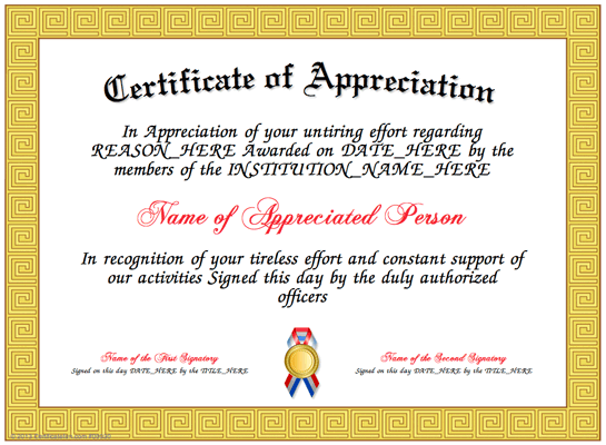 Certificate of Appreciation Microsoft Word Templates