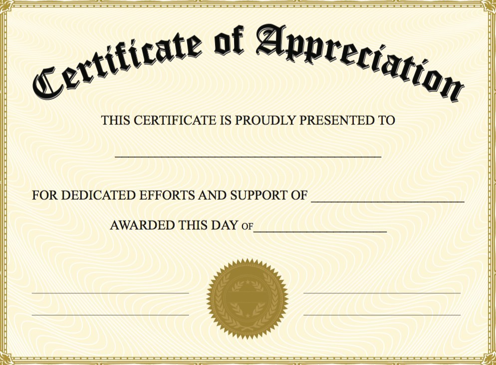 Certificate of Appreciation Templates – PDF Word – Get Calendar 