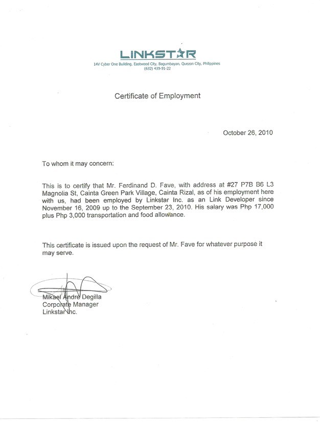 Certificate Of Employment Samples Word Excel Samples Certificate Of Employment Samples Word Excel Samples