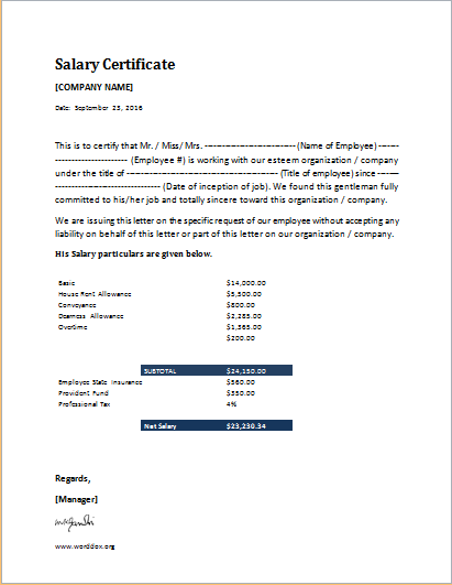 salary certificate template salary certificate template