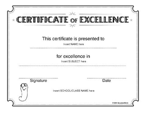 Education World: Certificate of Excellence Award Template