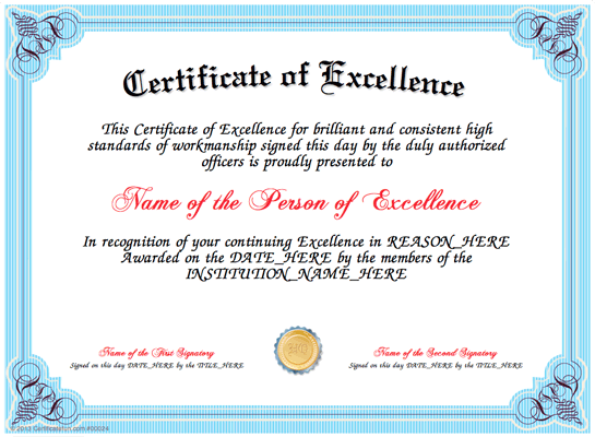 excellence certificate 