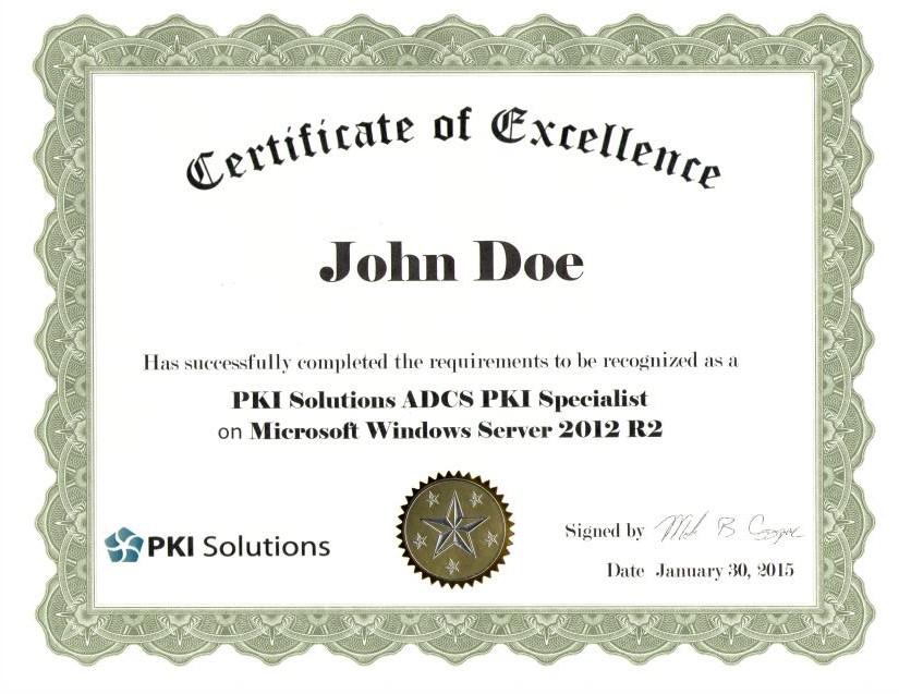 Certificate of Excellence for Students – PKI Solutions Inc.