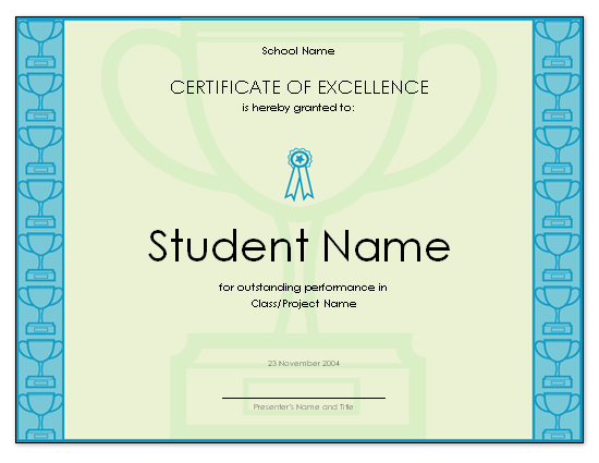 Certificate of excellence for student Office Templates