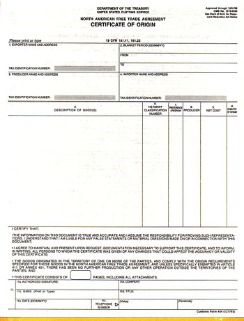Certificate of Origin | Customs Forms | International Services 