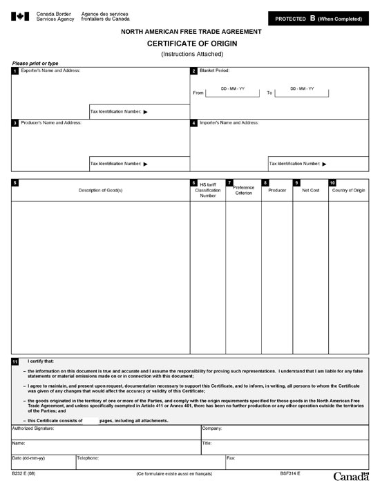 certificate of origin template