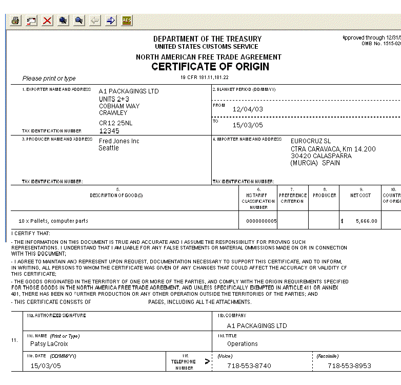 Global Wizard NAFTA Certificate of Origin Global Wizard NAFTA Certificate of Origin