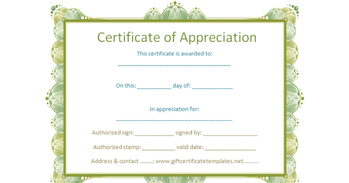 Certificate of appreciation template Google Docs