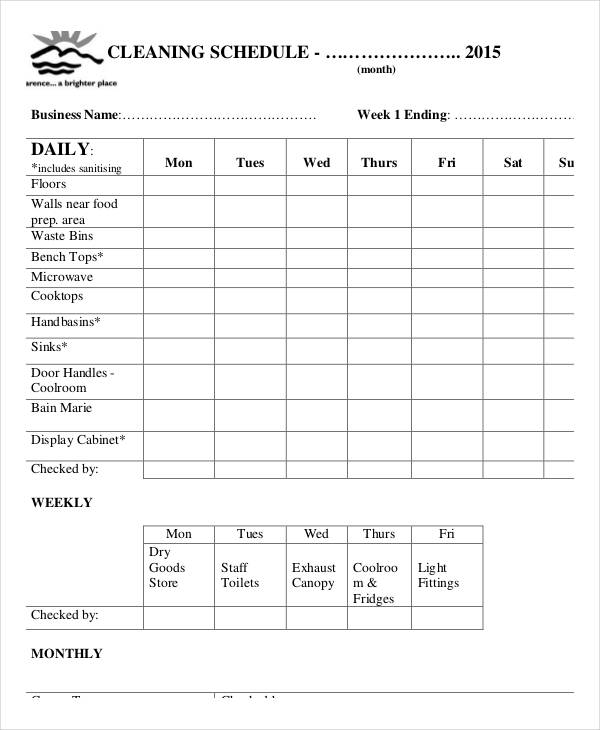 Office Cleaning Schedule Template 10+ Free Word, PDF Format 