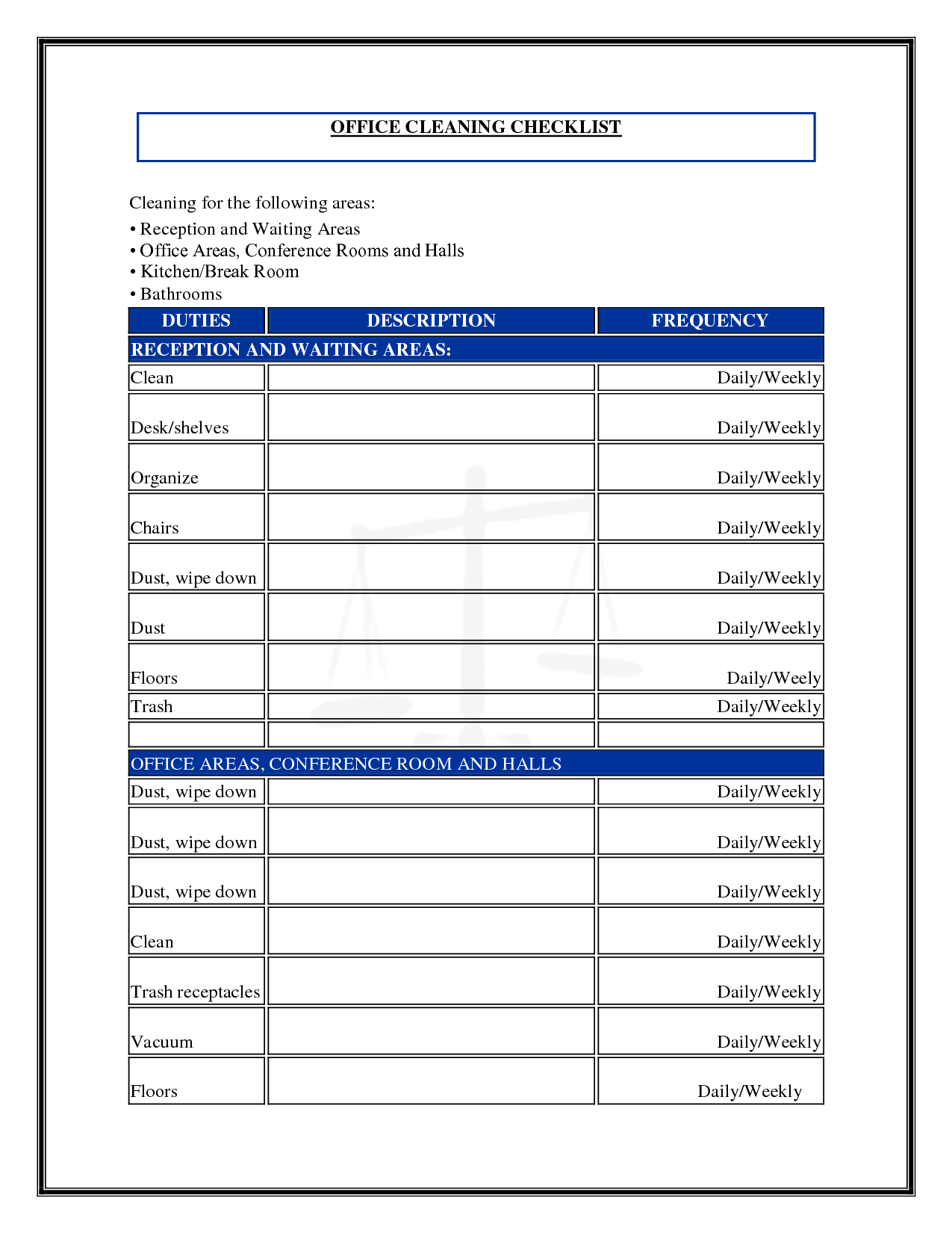 Office Cleaning Schedule Template 10+ Free Word, PDF Format 