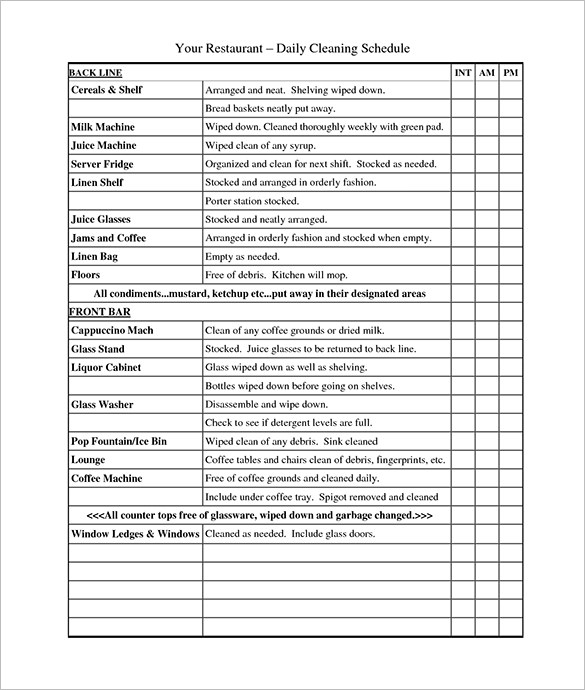 Sample Restaurant Checklist Template 7+ Free Documents in PDF, Word