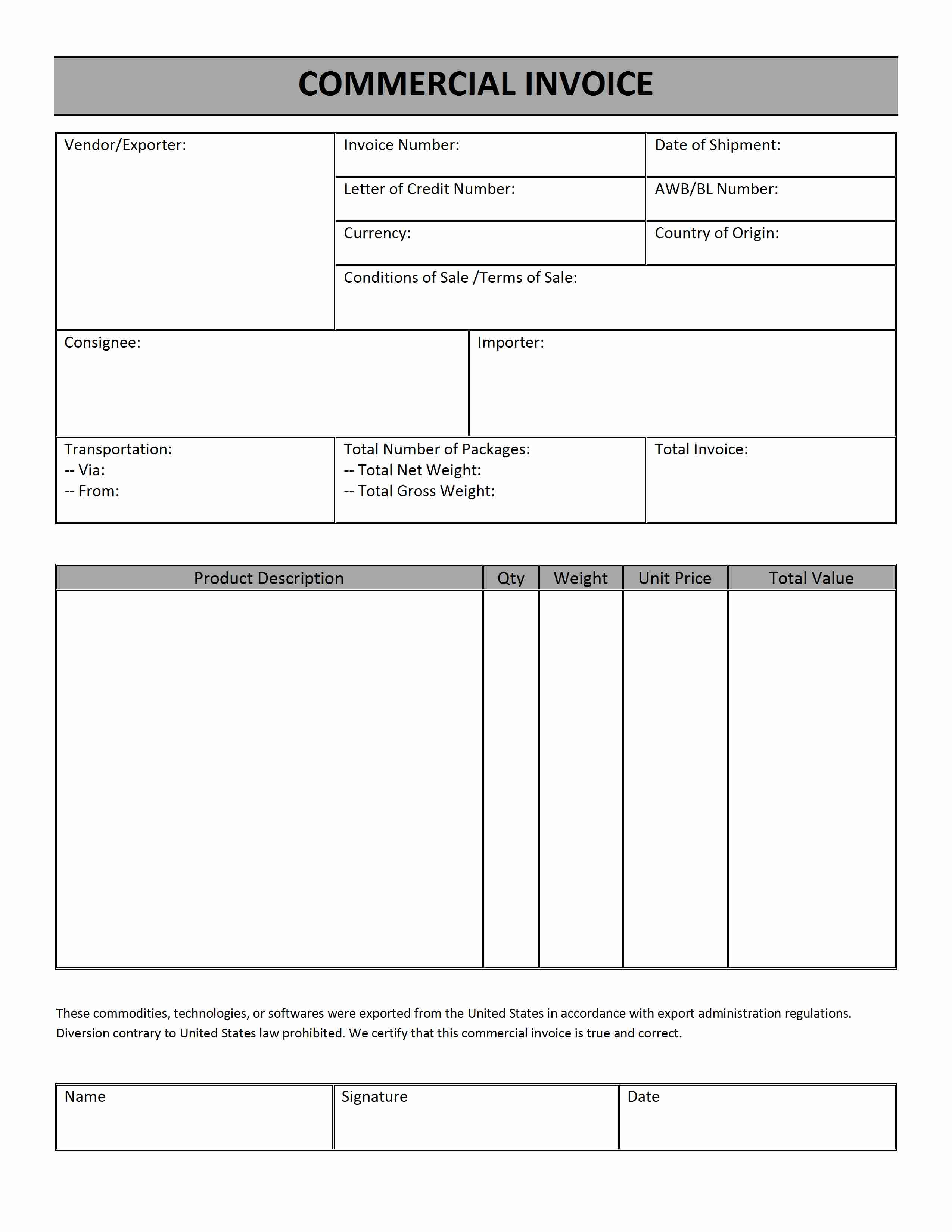 Commercial Invoice Template | invoice example