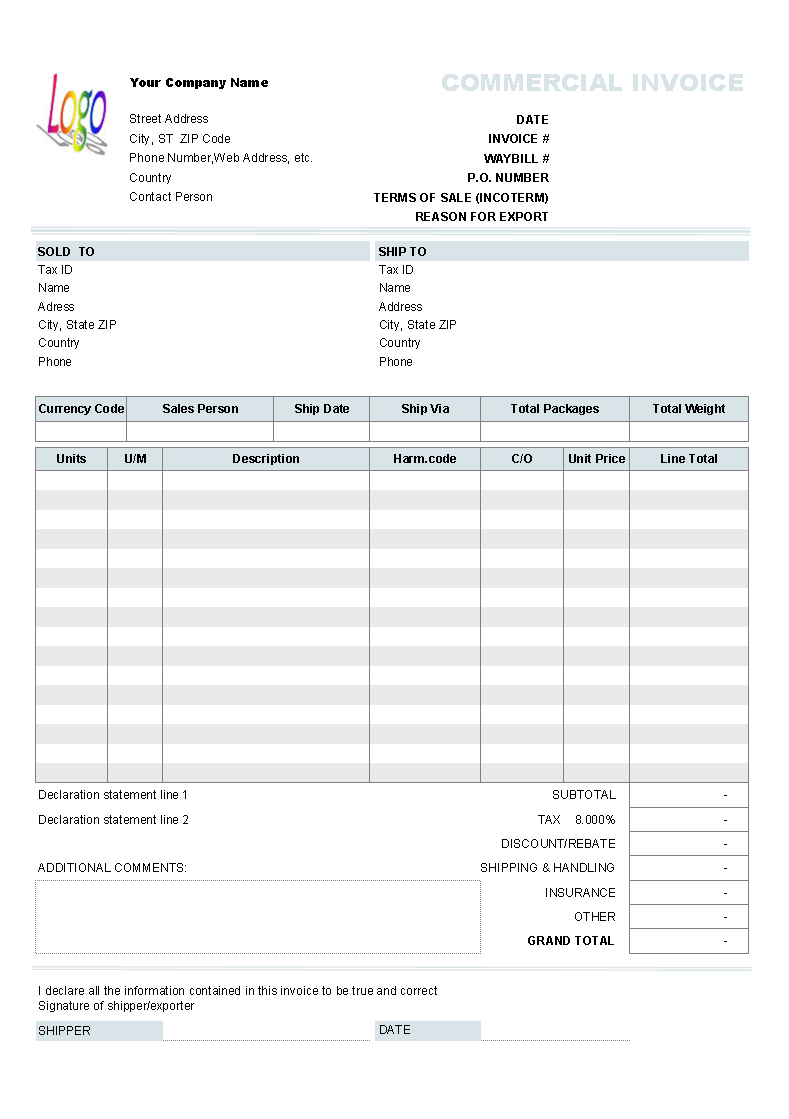 21+ Free Commercial Invoice Template Word Excel Formats