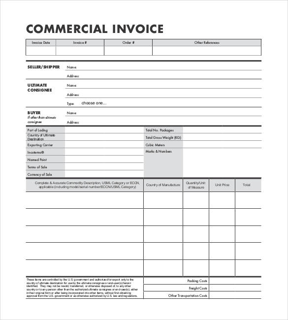 Commercial Invoice Template printable receipt template