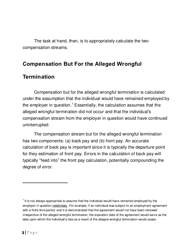 Calculation of Damages in Wrongful Termination Litigation
