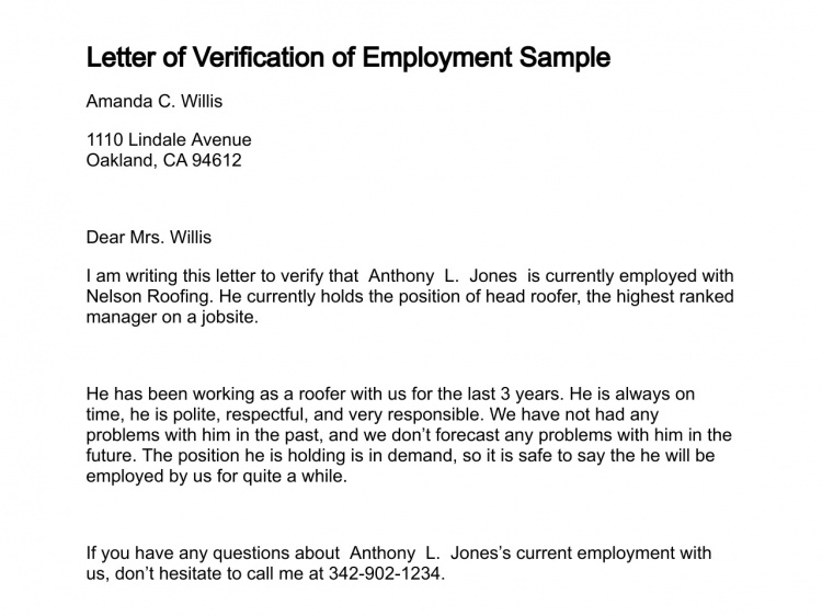 Letter of Verification of Employment Letter of Verification of Employment