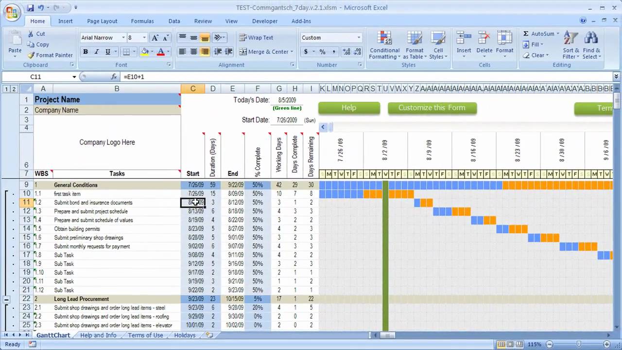 How Dates work in Excel Schedule with Gantt chart YouTube