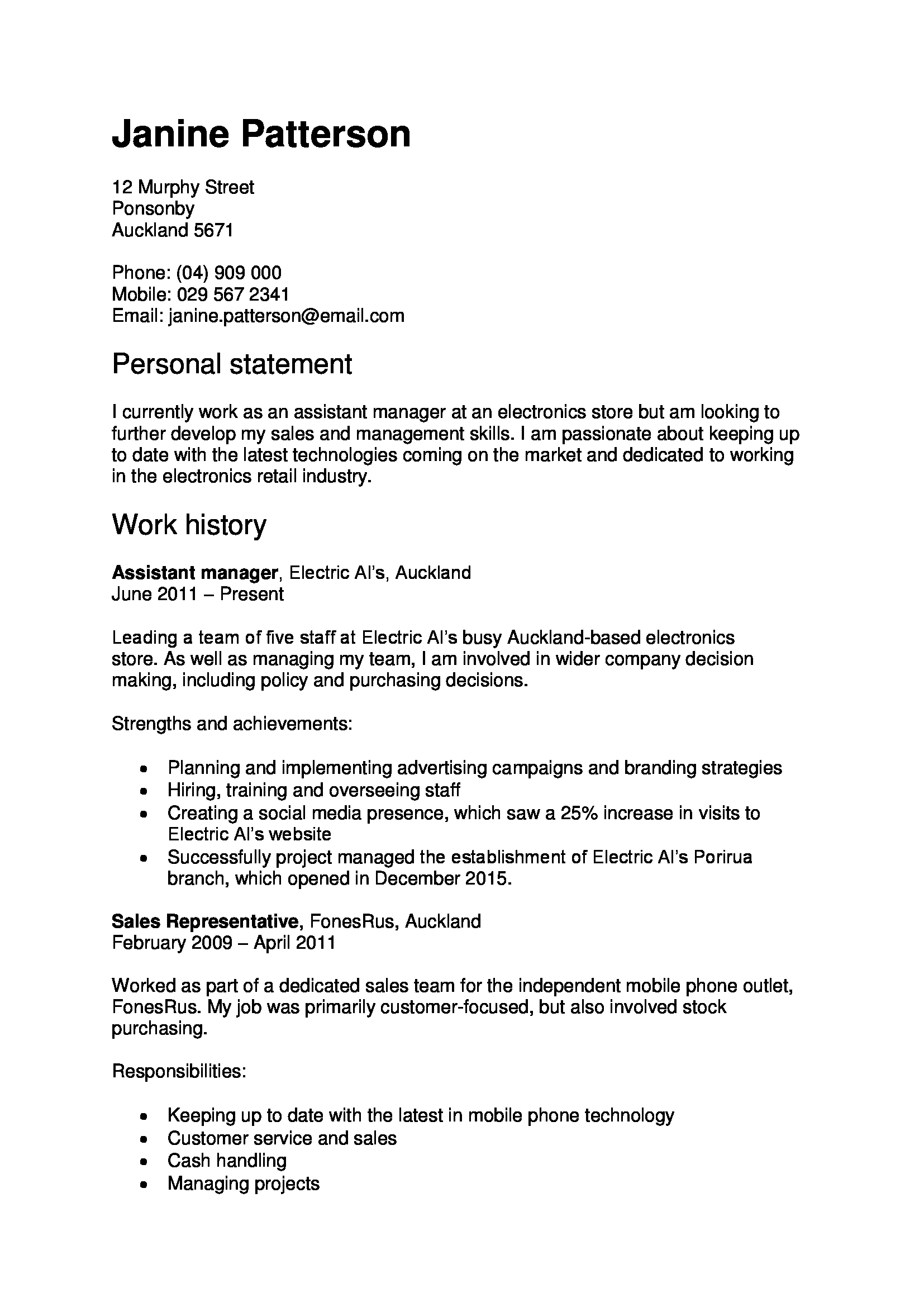 Resume Template Nz | free excel templates