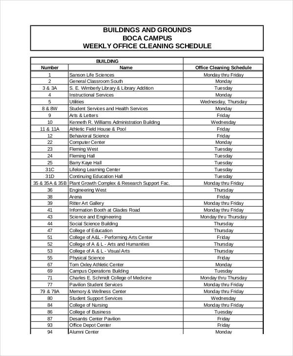 Office Cleaning Schedule Template 10+ Free Word, PDF Format 