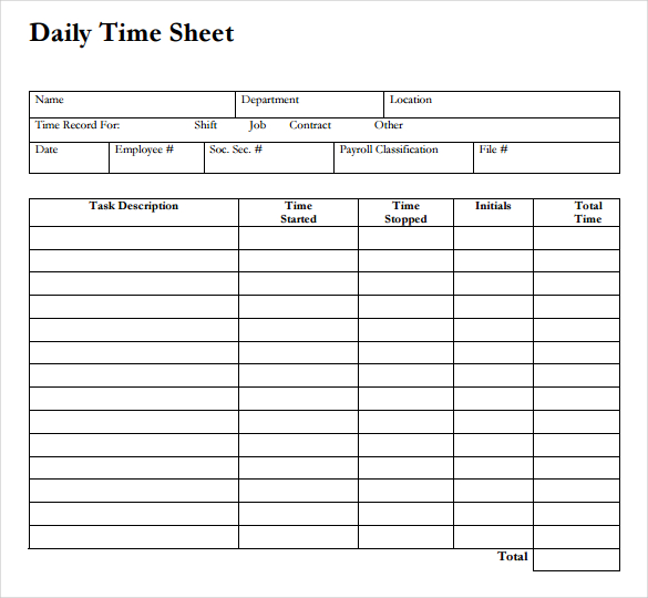 Daily Time Sheet Form | Free printable, House cleaning checklist 
