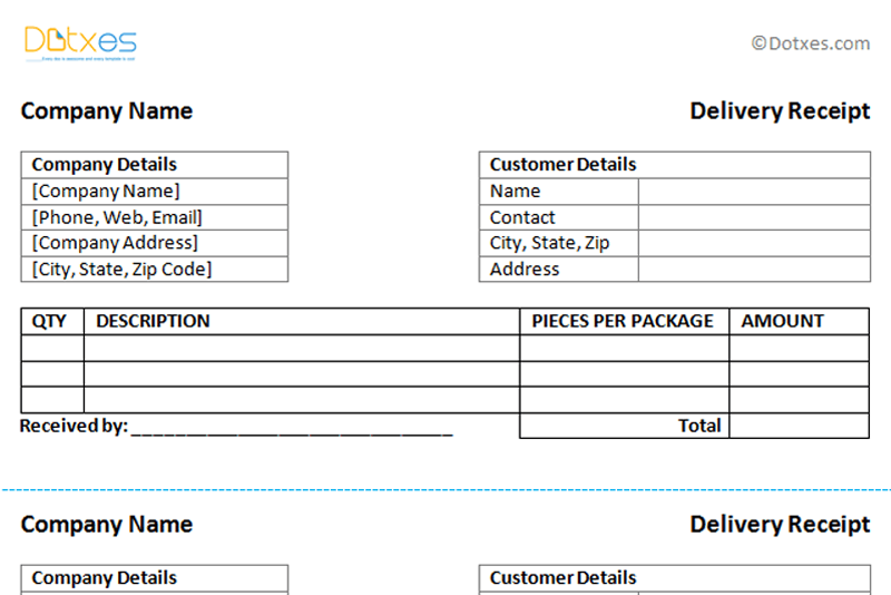 delivery receipt template word