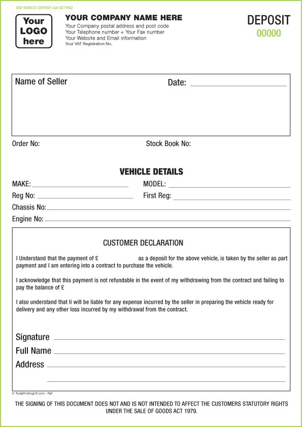 car deposit receipt template