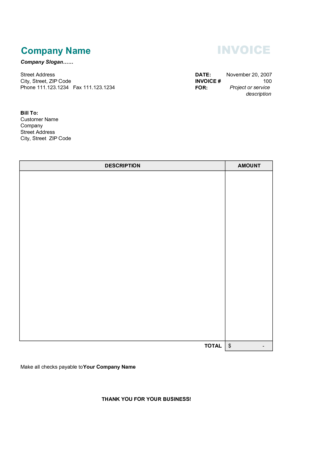 Free Invoice Templates For Word, Excel, Open Office | InvoiceBerry