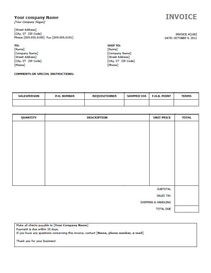 Free Invoice Template for Excel