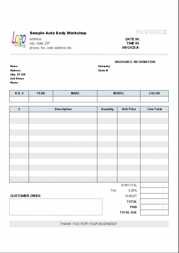 Auto Repair Invoice Template for Excel Auto Repair Invoice Template for Excel