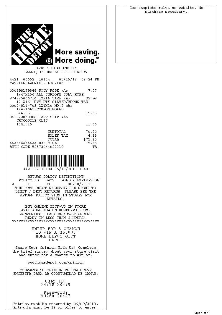 Home Depot Receipt Template 2017 | Best Business Template's