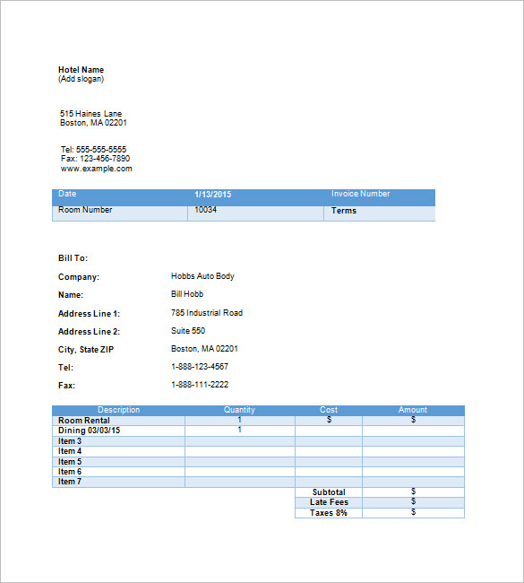 Hotel Invoice Templates – 15+ Free Word, Excel, PDF Format 