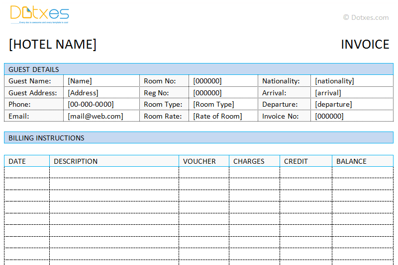 Hotel Invoice Template Printable Invoice Template Hotel Invoice 