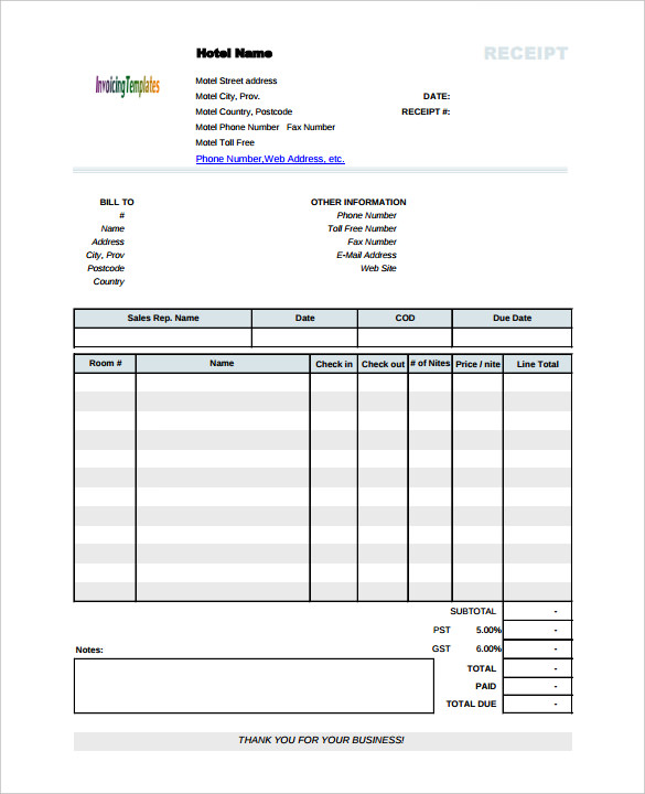 Hotel Receipt Template 17+ Free Word, Excel, PDF Format Download 