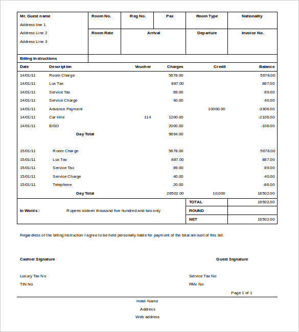 Free Hotel Invoice Template | Excel | PDF | Word (.doc)