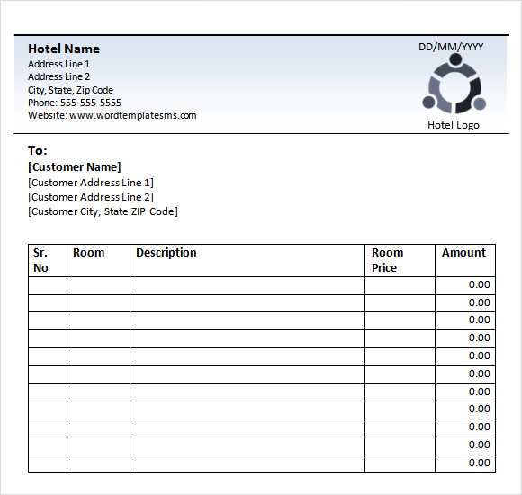 Hotel Invoice Template (in Microsoft Word®) Dotxes