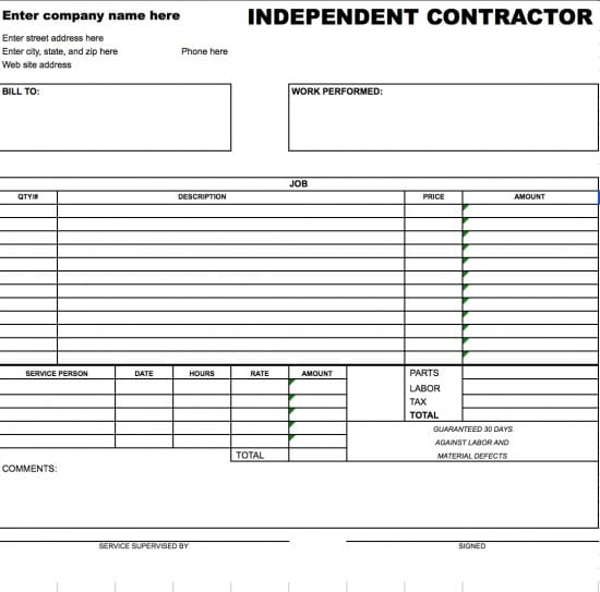 Independent Contractor Invoice Template Excel | invoice example