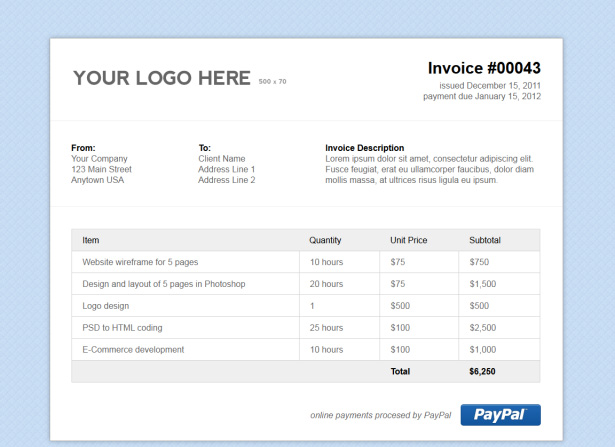 Invoice Template Html Code | invoice sample template