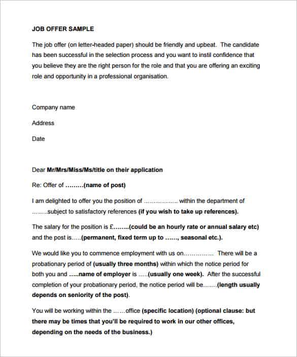 Collection of Solutions Job Offer Letter Format From Employer To 