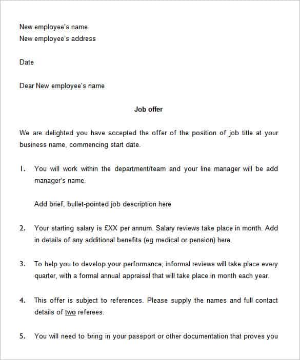 Letter of Job Offer