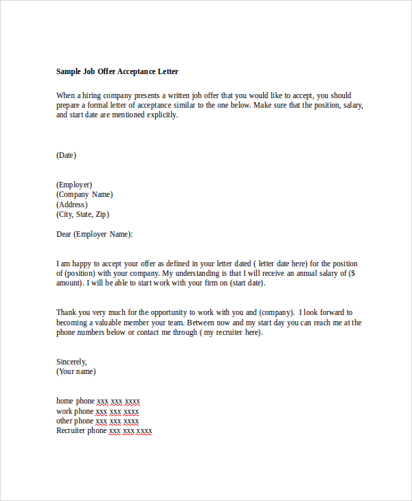 Ideas of Job Offer Letter Format From Employer To Employee For 